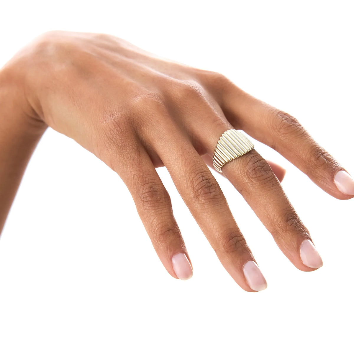 14k Gold Tapered Ribbed Statement Ring 14mm Wide Graduated Band