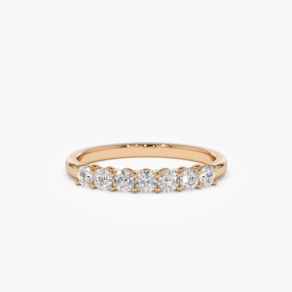 14k Solid Gold Round Diamond 7 Stone Shared Prong Basket Setting Band 0.40ctw