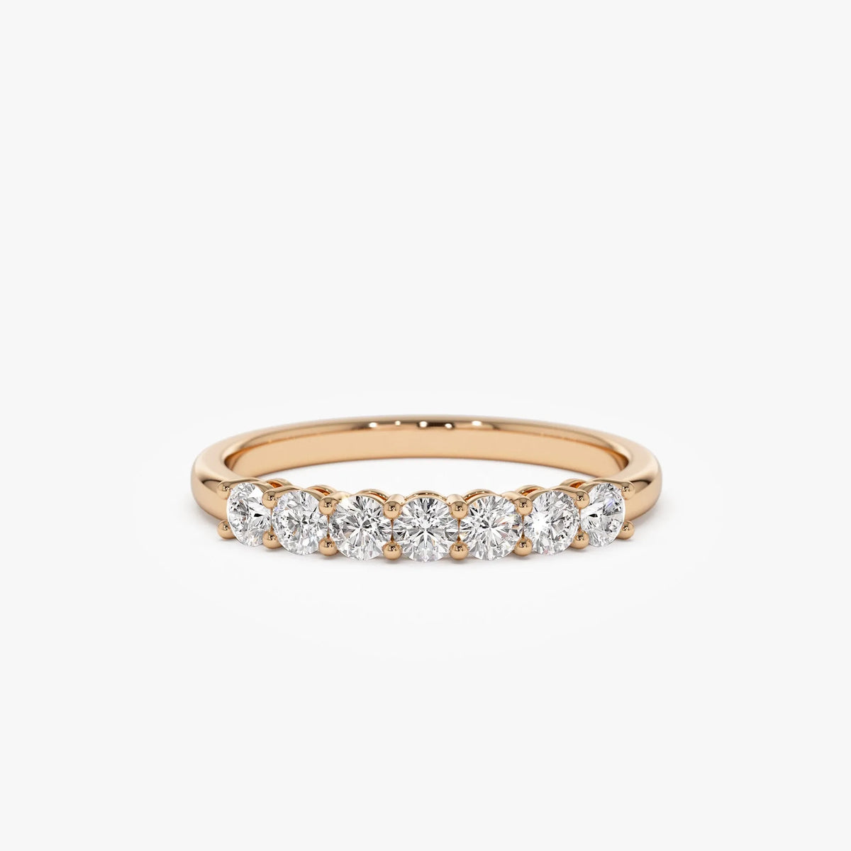 14k Solid Gold Round Diamond 7 Stone Shared Prong Basket Setting Band 0.40ctw