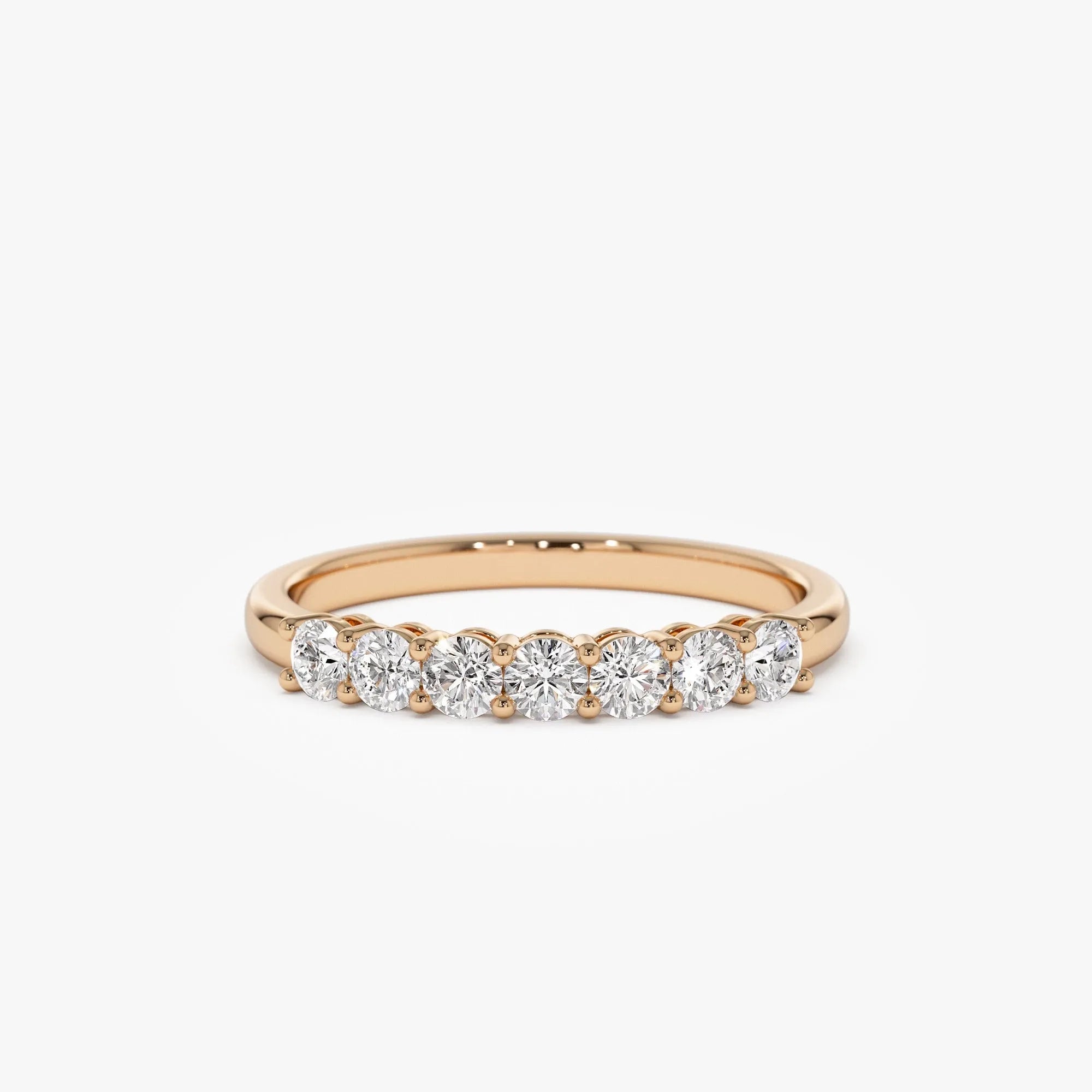 14k Solid Gold Round Diamond 7 Stone Shared Prong Basket Setting Band 0.40ctw