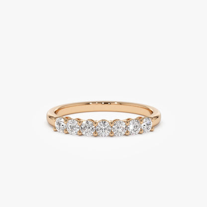 14k Solid Gold Round Diamond 7 Stone Shared Prong Basket Setting Band 0.40ctw