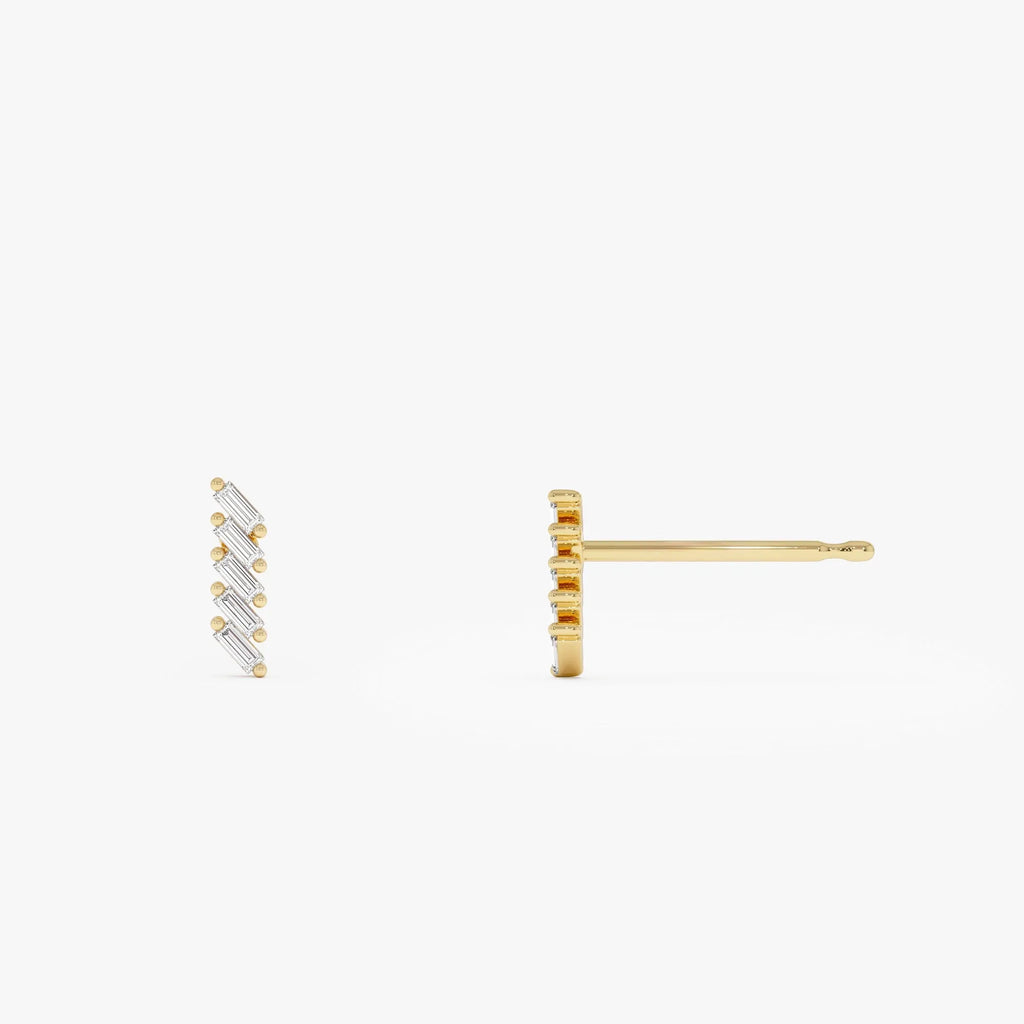 14k Gold Diamond Baguette Cut Geometric Stud Earrings 0.18 ctw