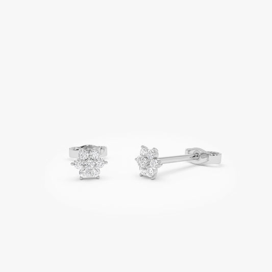 14k Gold Diamond Round Cut Floral Cluster Stud Earrings 0.18 ctw