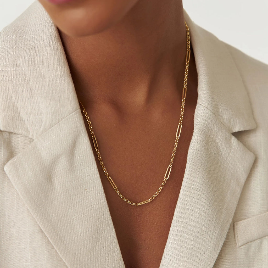 14k Solid Gold Rolo and Paperclip Mixed Link Chain Necklace