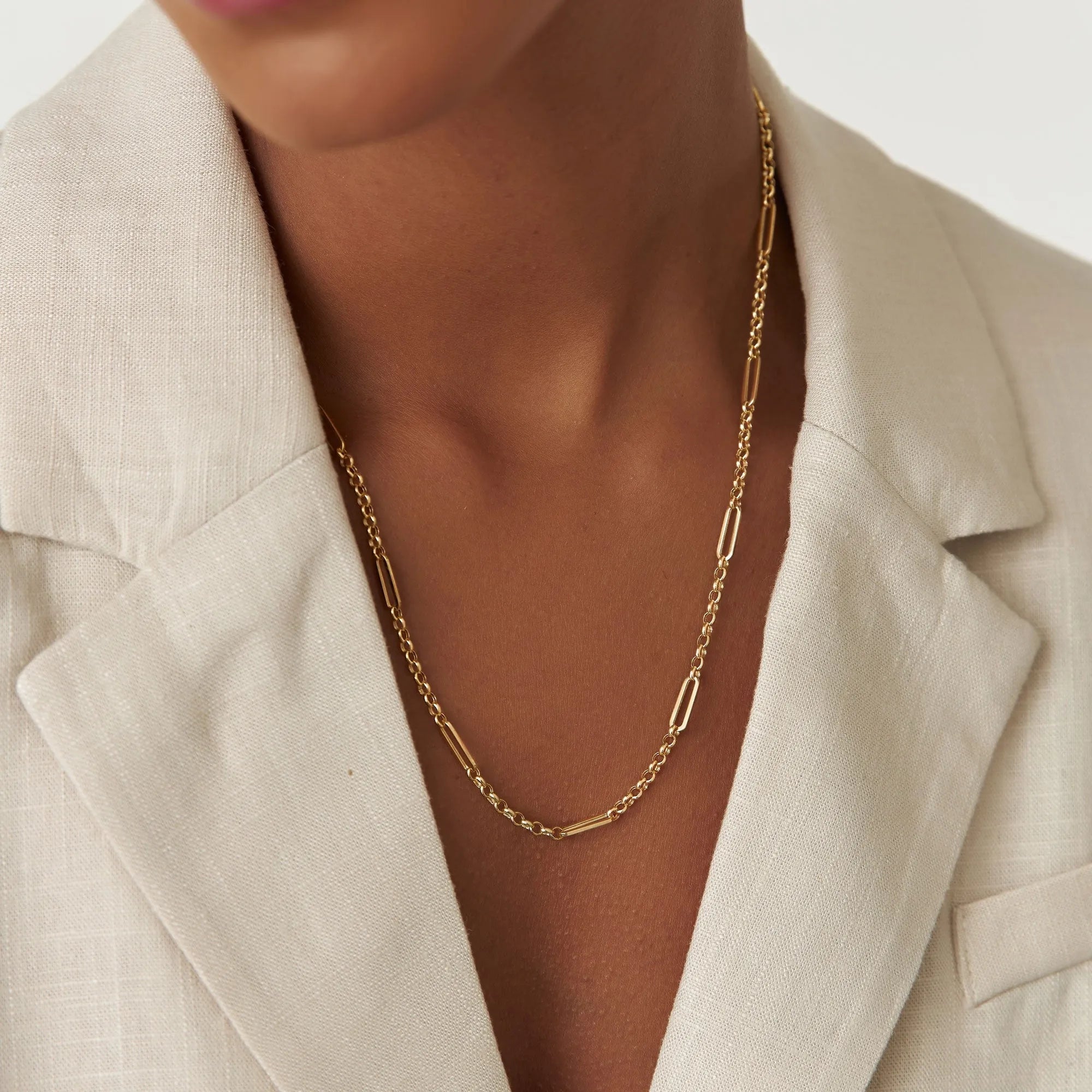 14k Solid Gold Rolo and Paperclip Mixed Link Chain Necklace
