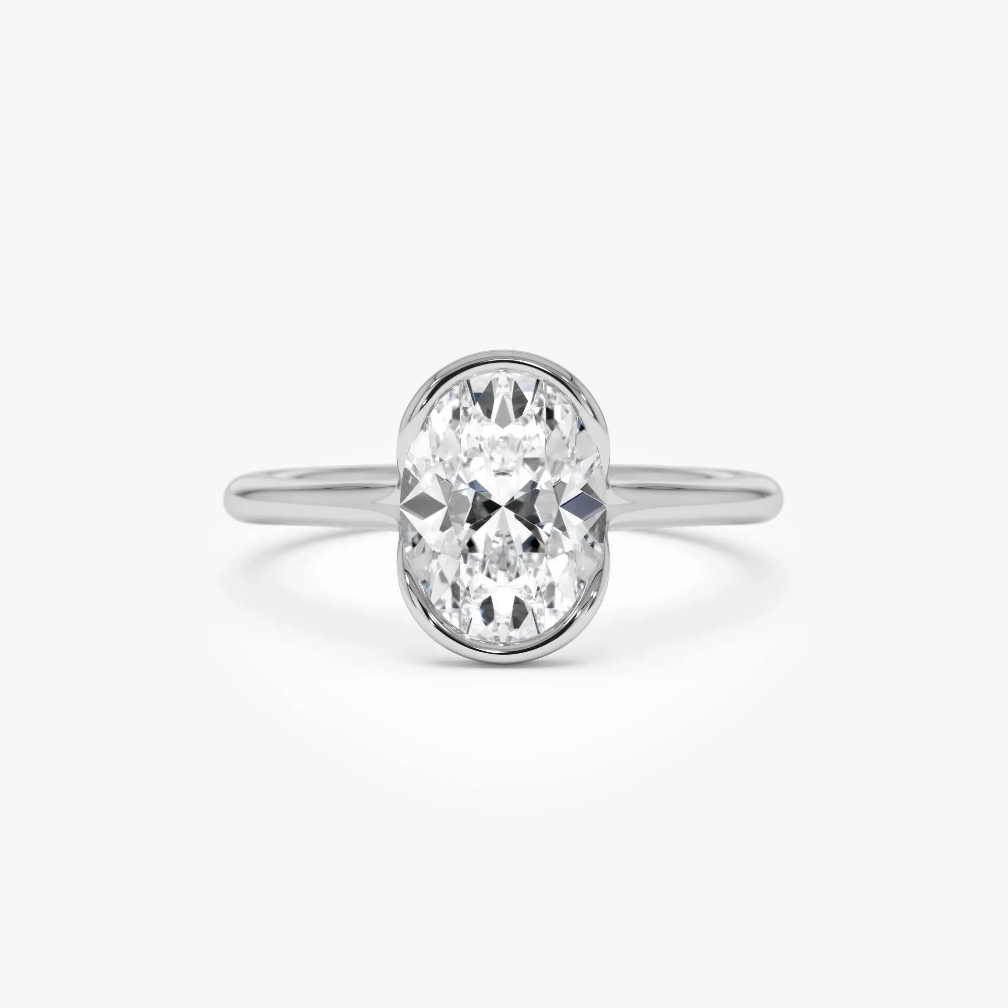 14k Gold 1.5 Carat Oval Lab Grown Diamond Half Bezel Engagement Ring