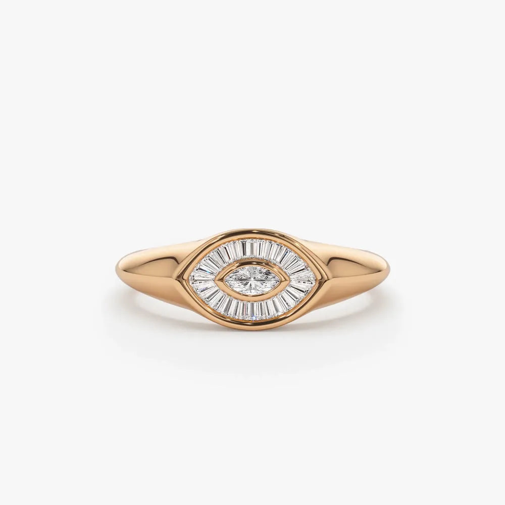 14k Gold Marquise and Baguette Diamond Ring 0.35 ctw
