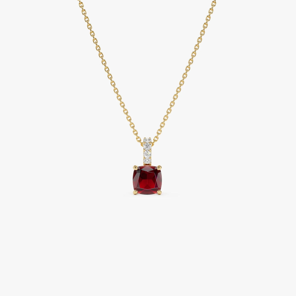 14k Solid Gold Garnet and Diamond Cushion Cut Pendant Necklace 1.02 Carat
