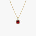 14k Solid Gold Garnet and Diamond Cushion Cut Pendant Necklace 1.02 Carat