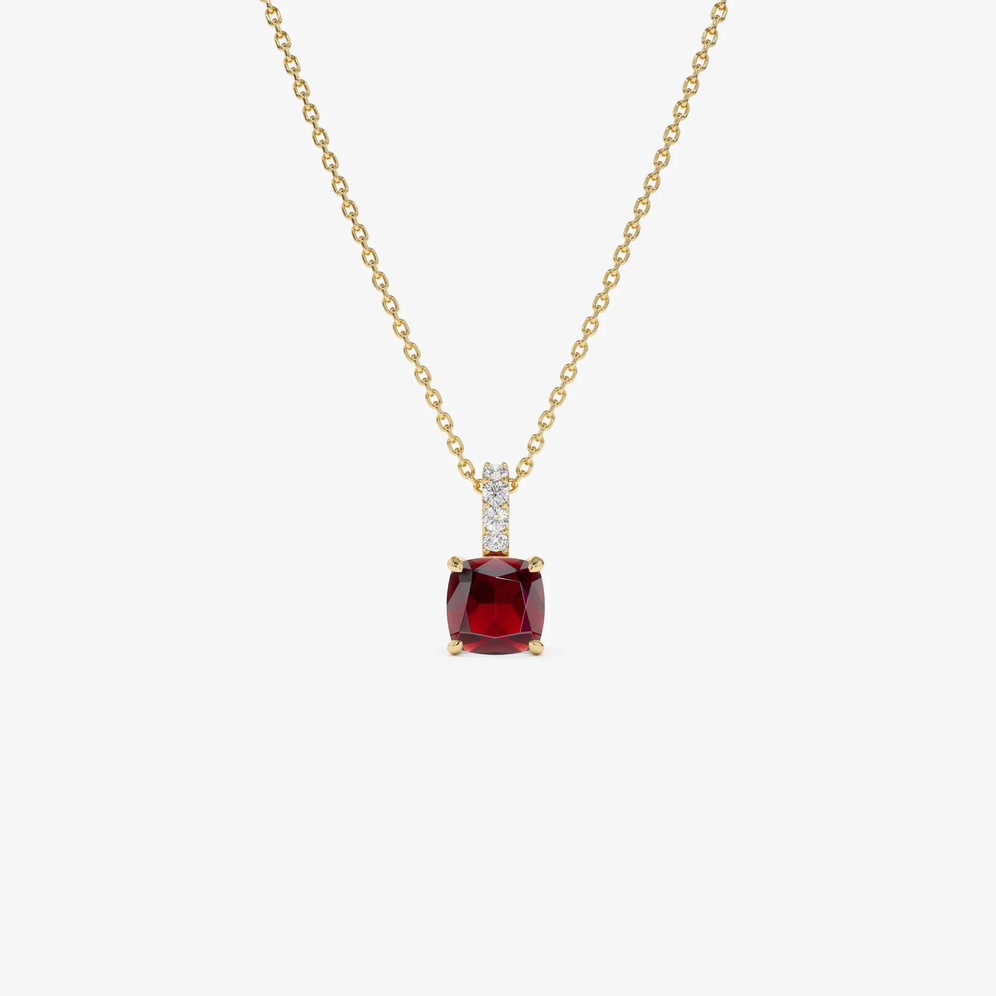 14k Solid Gold Garnet and Diamond Cushion Cut Pendant Necklace 1.02 Carat