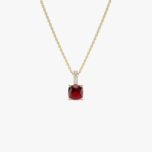 14k Solid Gold Garnet and Diamond Cushion Cut Pendant Necklace 1.02 Carat