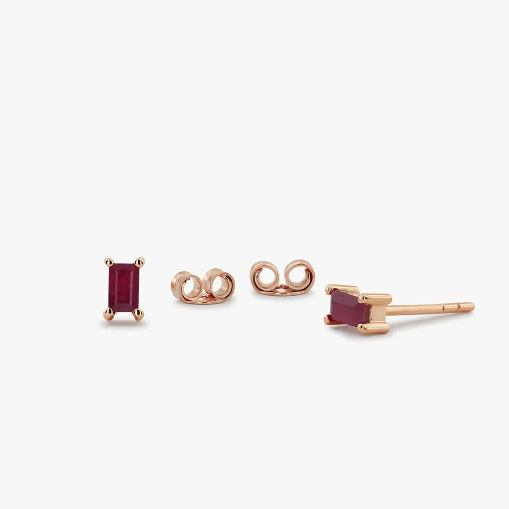 14K Gold Baguette Cut Ruby Prong Setting Stud Earrings 0.50ctw