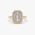 14k Gold 0.55 CTW Diamond Emerald Cut Illusion Halo Engagement Ring with Invisible Claw Setting
