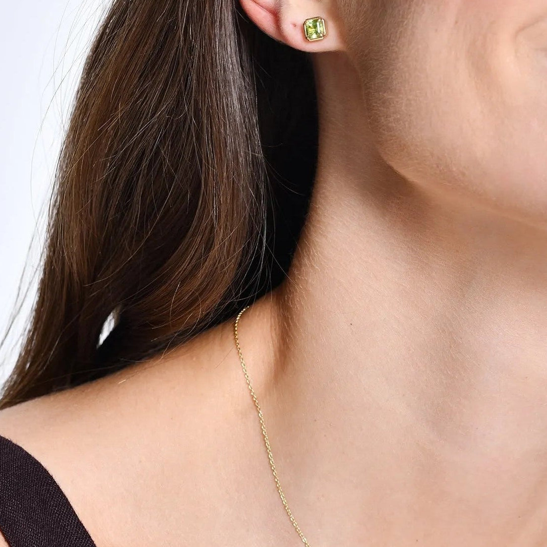 14K Solid Gold Asscher Cut Peridot Stud Earrings 1.25ctw