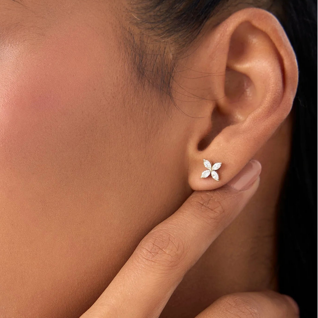 14k Gold Diamond Marquise Cut Cluster Stud Earrings 0.40 ctw