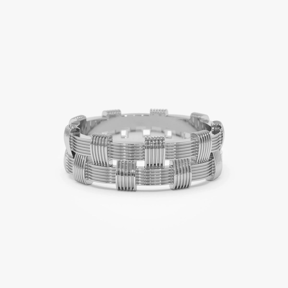 14k Solid Gold Ribbed Woven Stackable Band Ring