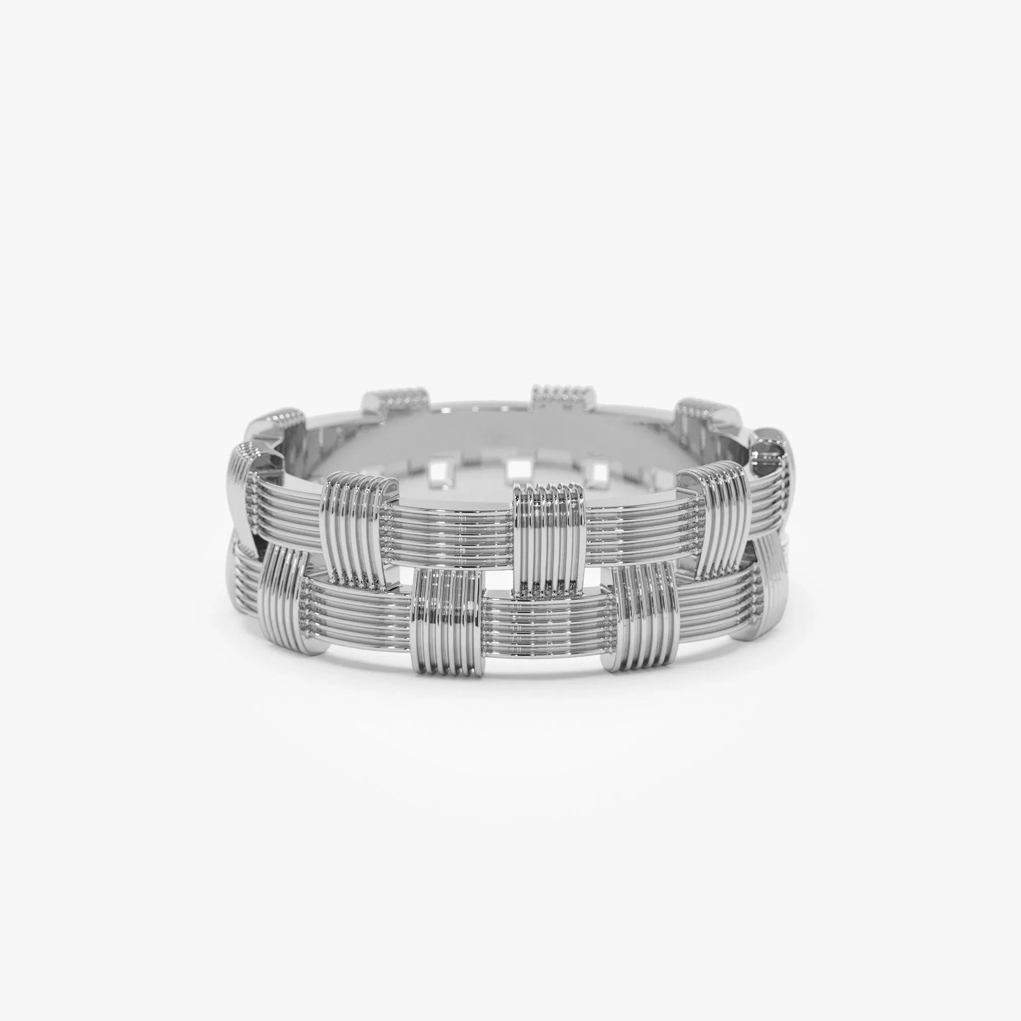 14k Solid Gold Ribbed Woven Stackable Band Ring