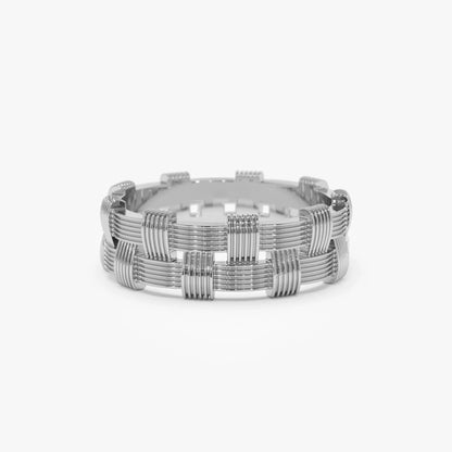 14k Solid Gold Ribbed Woven Stackable Band Ring