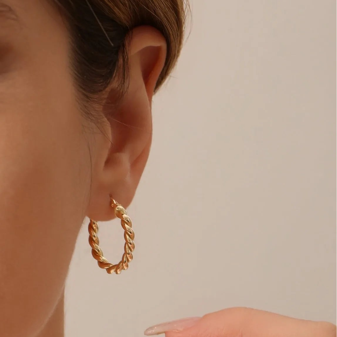 14k Solid Gold Twist Rope Hoop Earrings 20mm 3.25mm Width