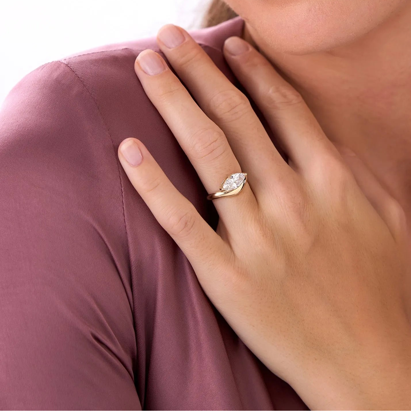 14k Gold 1.50 Carat Marquise Lab Grown Diamond Contemporary Design Ring