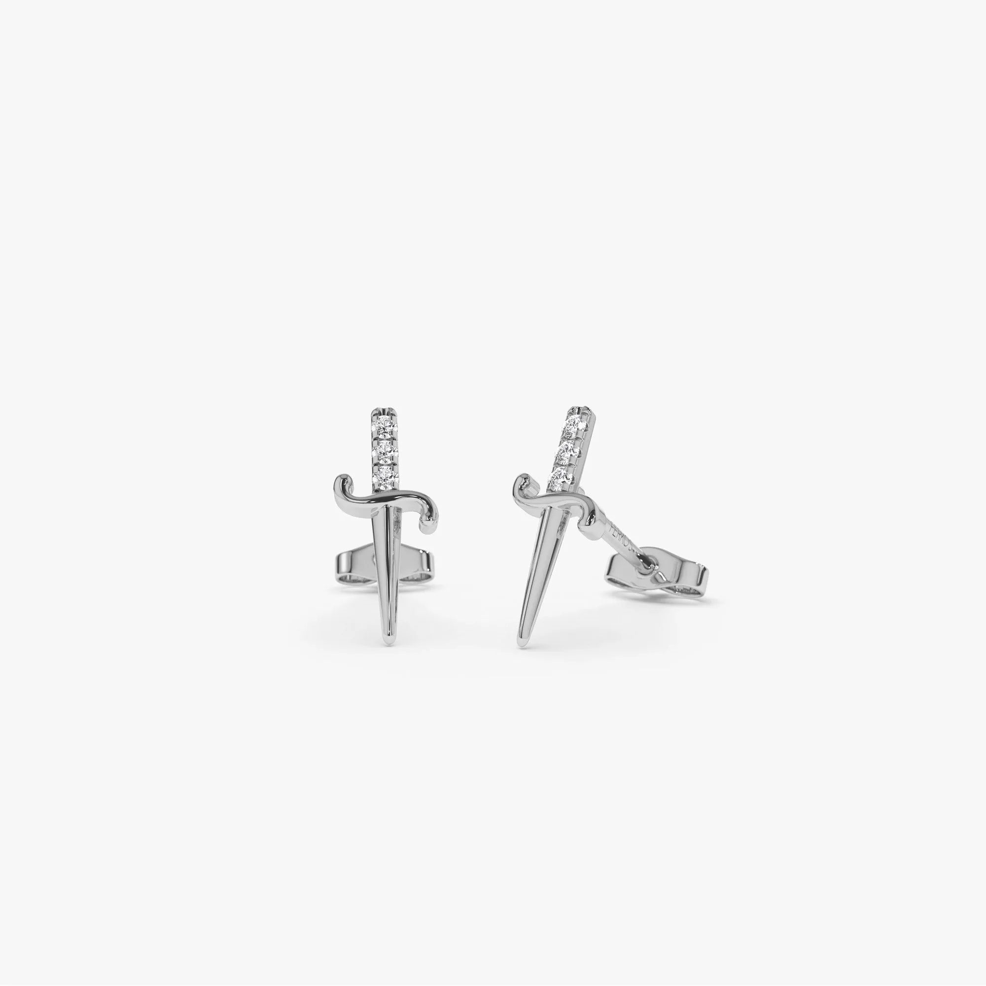 14k Gold Diamond Round Cut Mini Sword Earrings 0.06 ctw