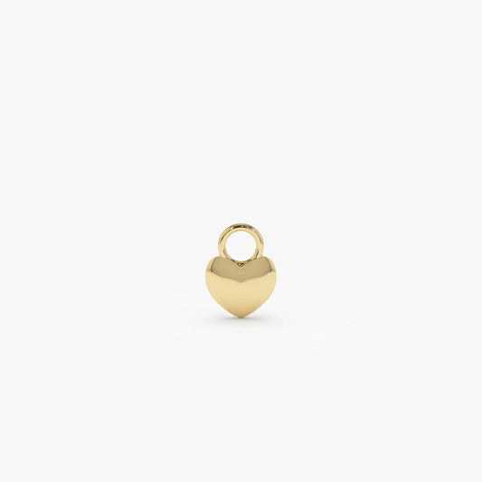 14k Solid Gold Dome Heart Shaped Hoop Earring Charm