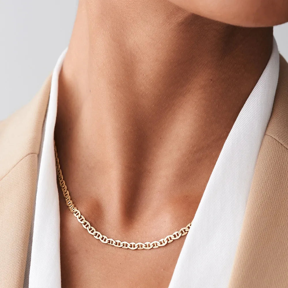 14k Solid Gold Mariner Chain Link Necklace Nautical Style