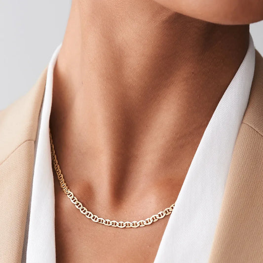 14k Solid Gold Mariner Chain Link Necklace Nautical Style