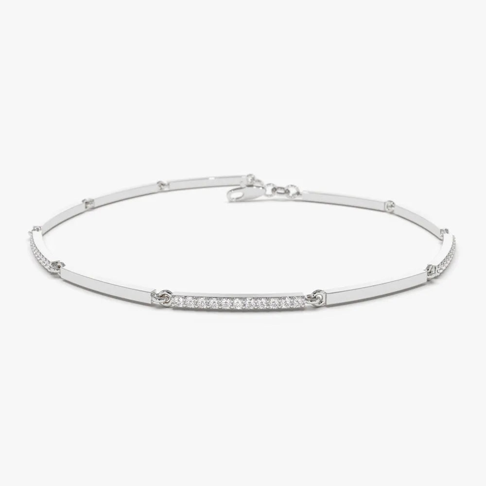 14K Solid Gold Round Diamond Bar Bracelet Micro Pave 0.30 Carat