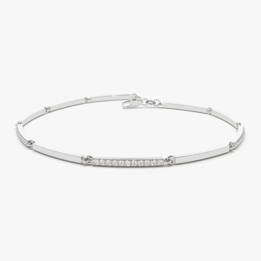 14K Solid Gold Round Diamond Bar Bracelet Micro Pave 0.30 Carat