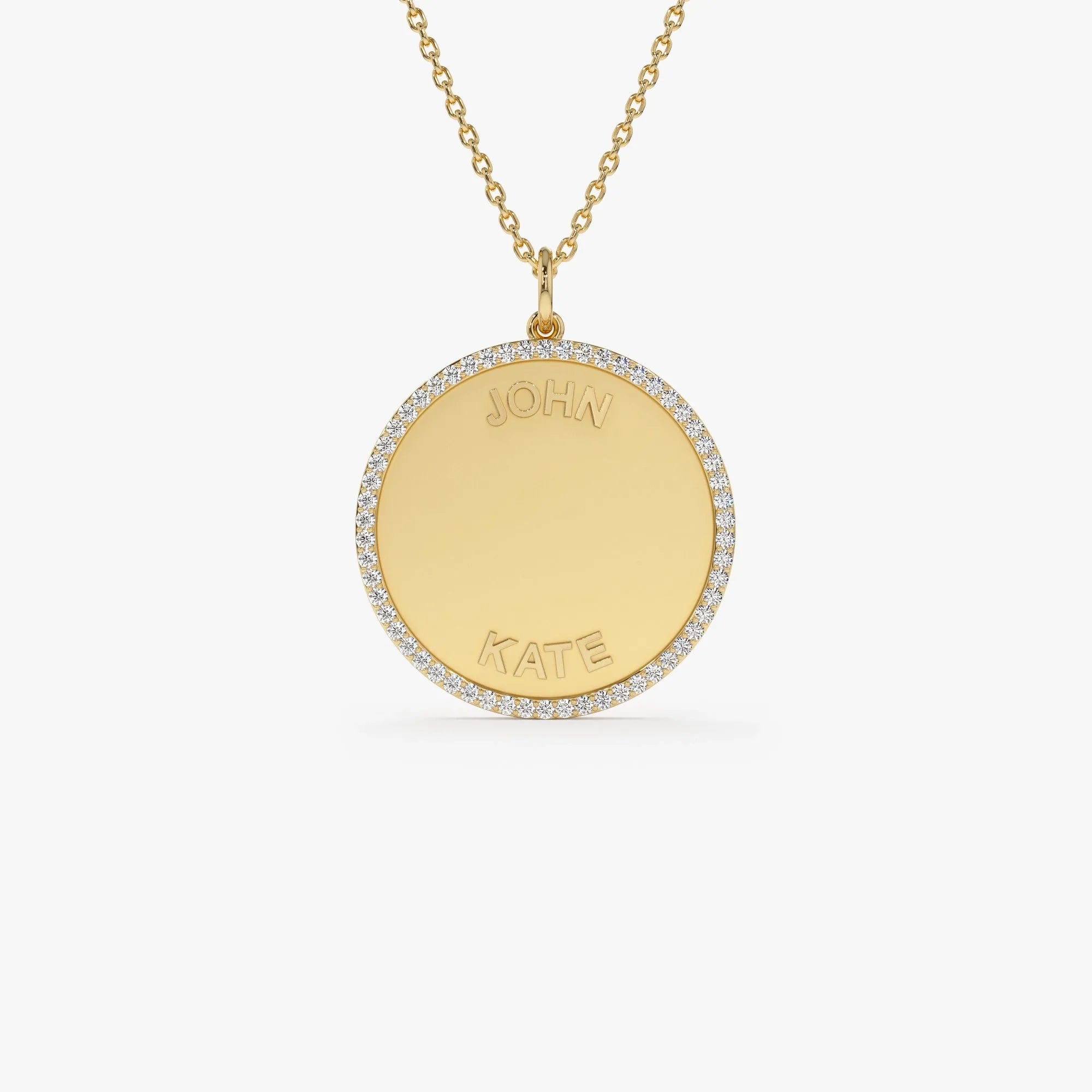 14K Solid Gold 0.25 CTW Round Diamond Personalized Medallion Necklace Prong Setting