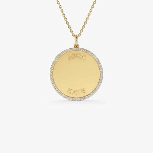 14K Solid Gold 0.25 CTW Round Diamond Personalized Medallion Necklace Prong Setting
