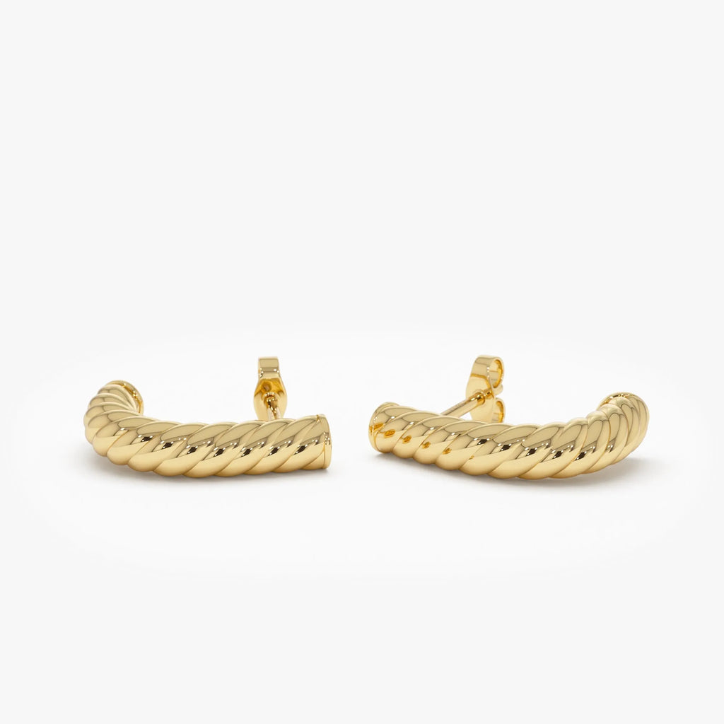 14k Yellow Gold Rope Hoop Earrings 17.7mm Length 3.9mm Width