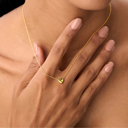 14k Solid Gold Peridot Heart Shaped Layering Necklace 0.55 Carat