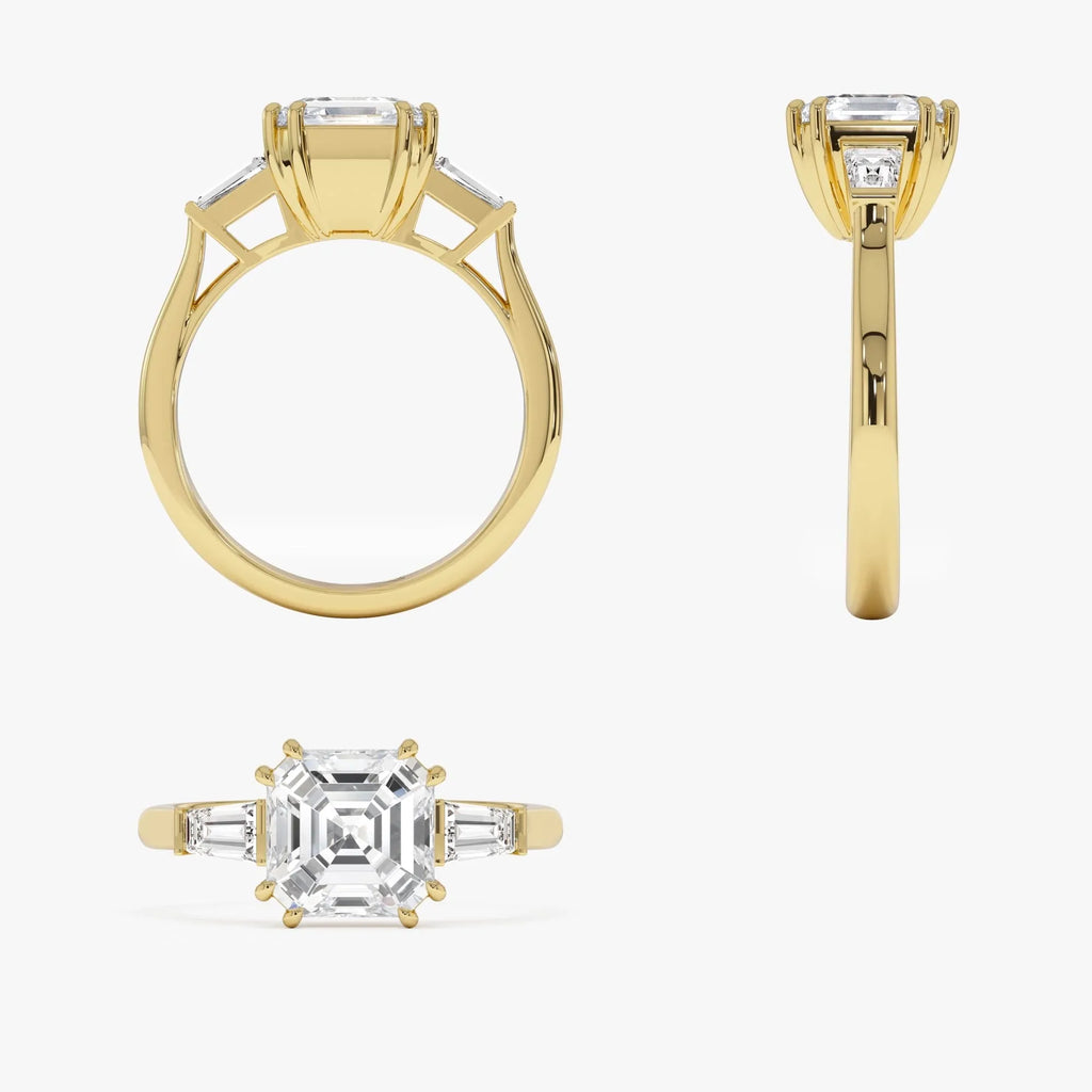 14k Gold Lab Grown Diamond Asscher Cut Three Stone Engagement Ring 2.35 Ctw IGI Certified Nina