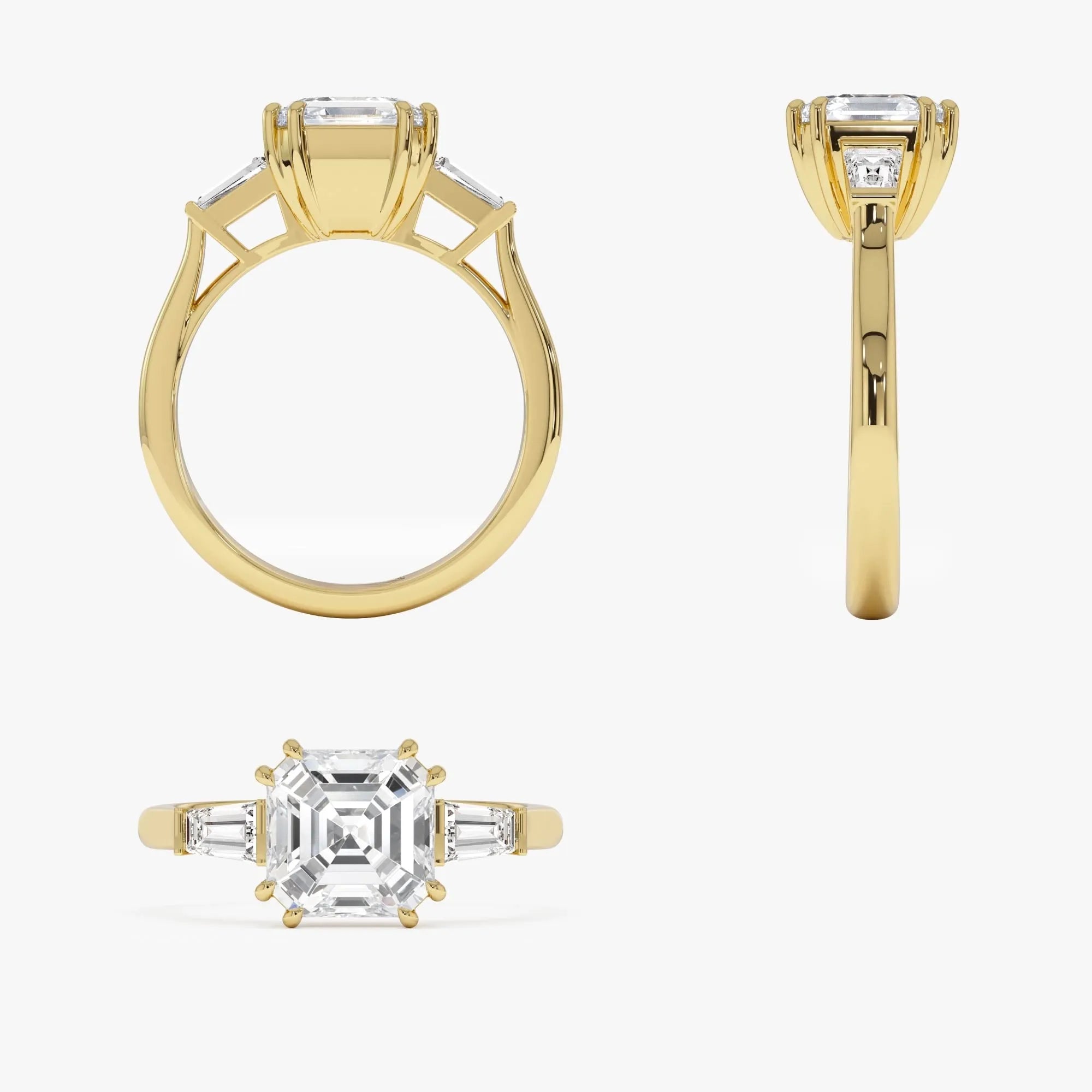 14k Gold Lab Grown Diamond Asscher Cut Three Stone Engagement Ring 2.35 Ctw IGI Certified Nina