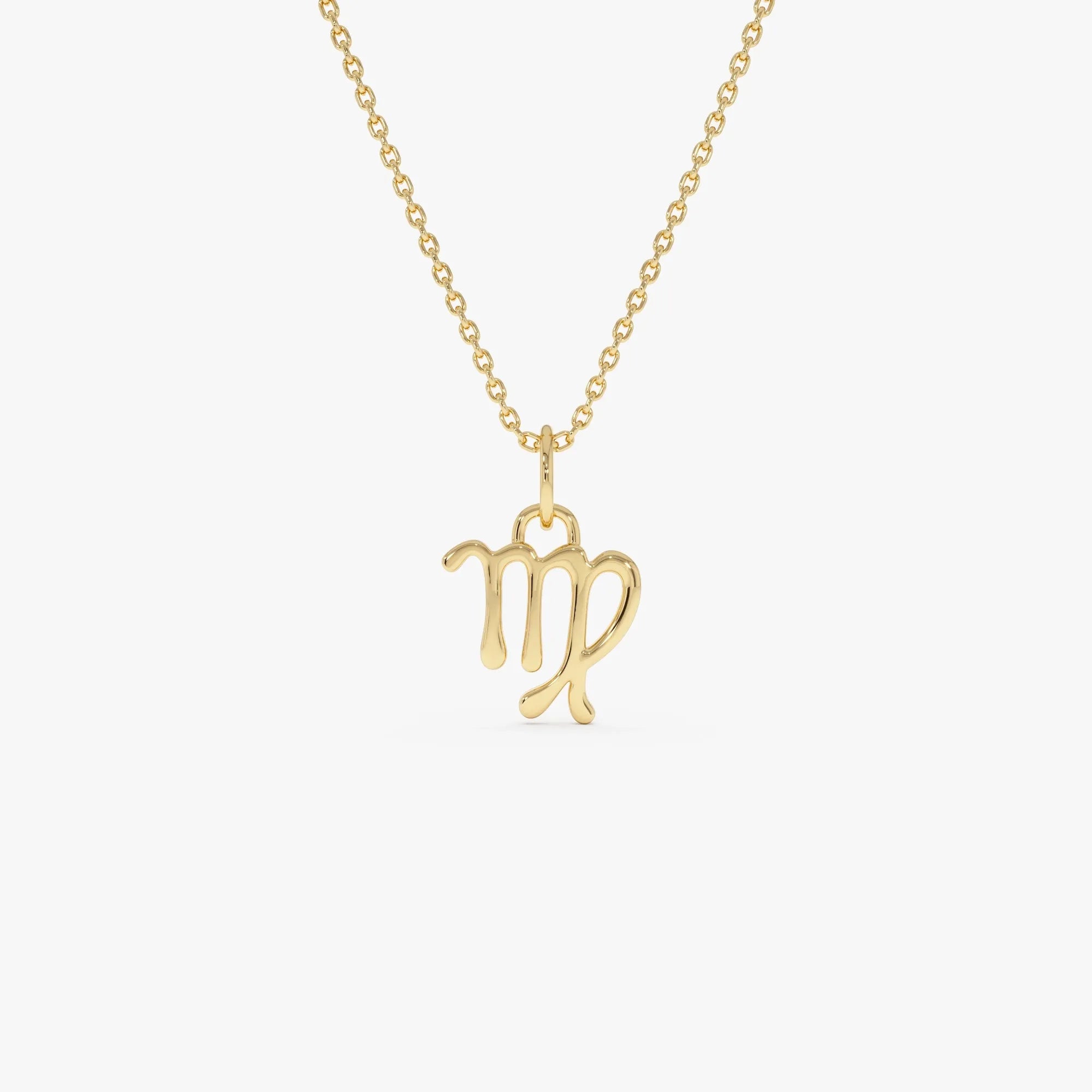 14k Solid Gold Virgo Zodiac Charm Pendant Necklace
