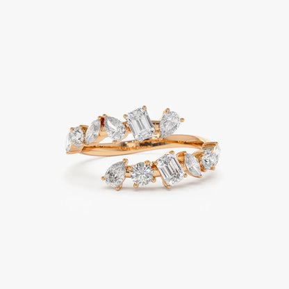 14K Solid Gold 1.01 Carat Diamond Round Pear Emerald Cut Marquise Crossover Ring