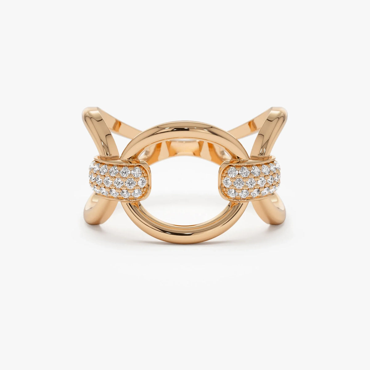 14K Solid Gold Round Diamond 0.23 Carat Horsebit Pave Setting Ring