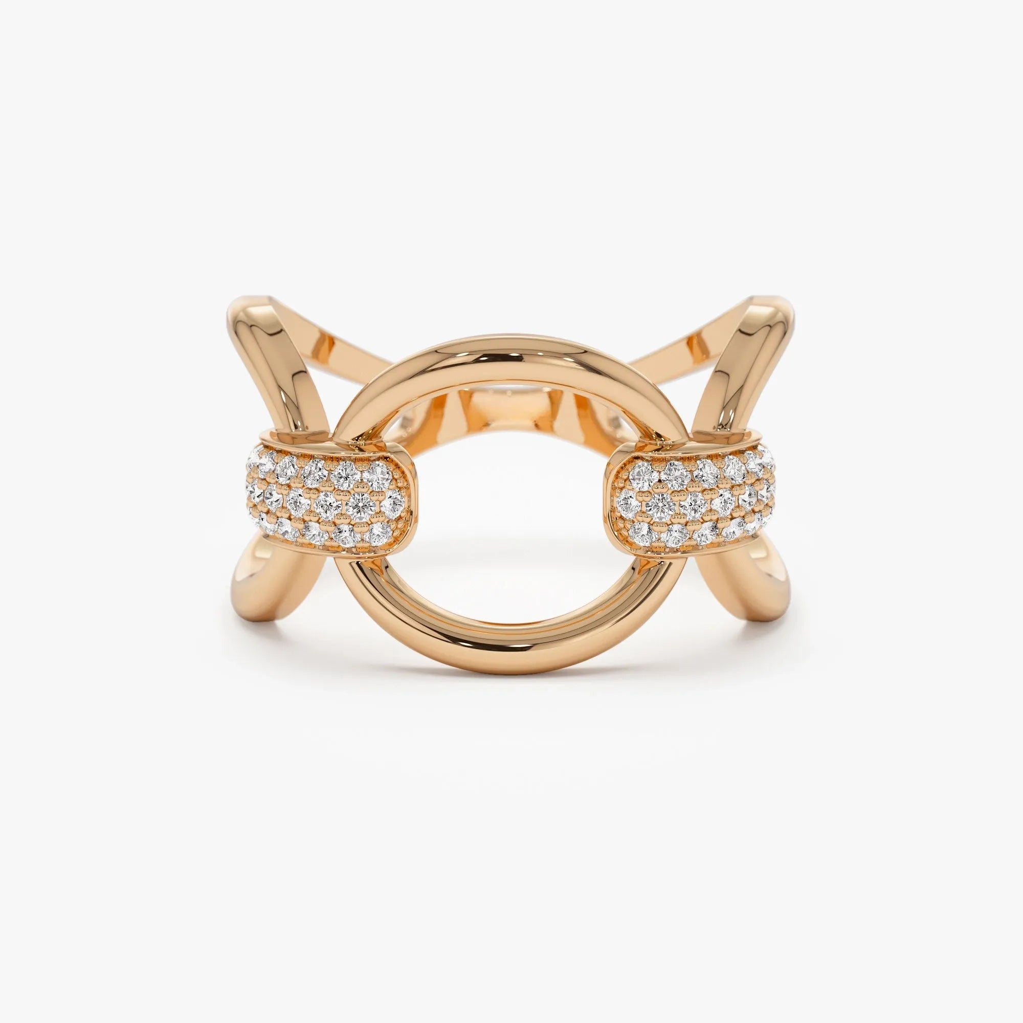 14K Solid Gold Round Diamond 0.23 Carat Horsebit Pave Setting Ring