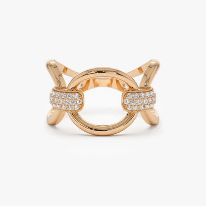 14K Solid Gold Round Diamond 0.23 Carat Horsebit Pave Setting Ring
