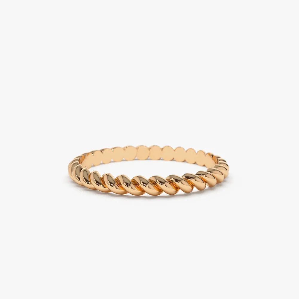 14K Solid Gold 2mm Twisted Rope Stackable Wedding Band Ring