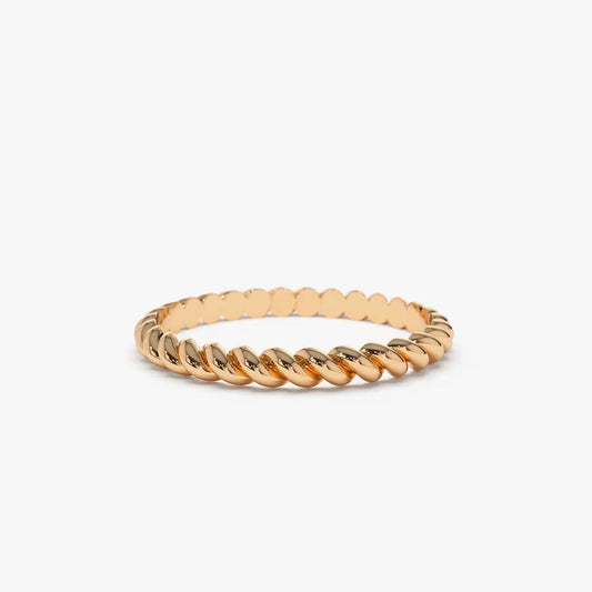 14K Solid Gold 2mm Twisted Rope Stackable Wedding Band Ring