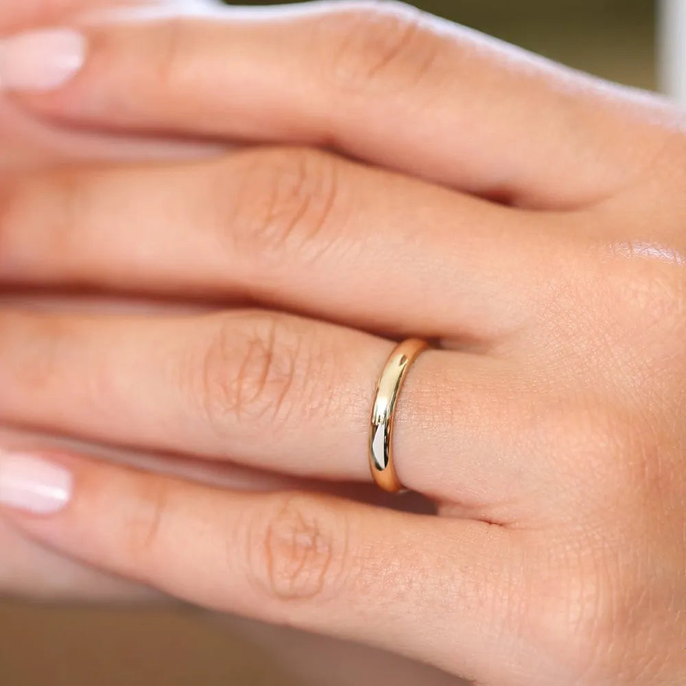 14K Solid Gold 3mm Classic Dome Unisex Wedding Band Ring