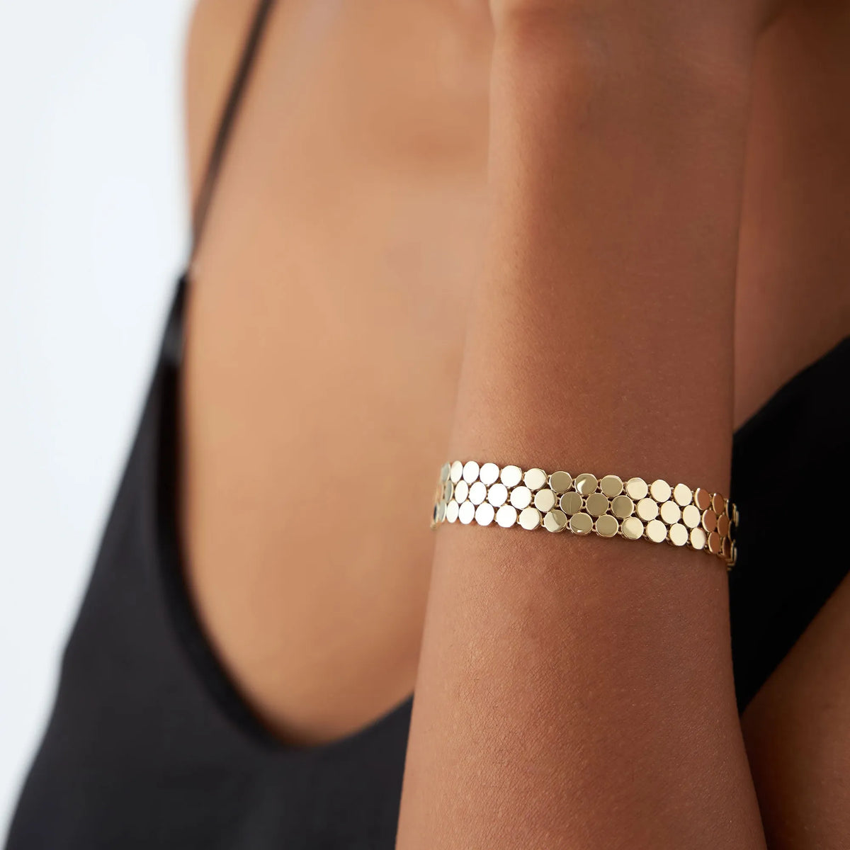 14k Gold Wide Bold Triple Strand Link Bracelet