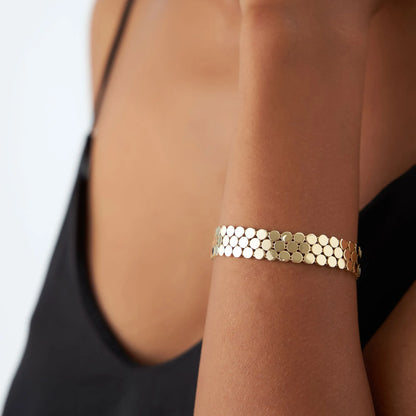 14k Gold Wide Bold Triple Strand Link Bracelet