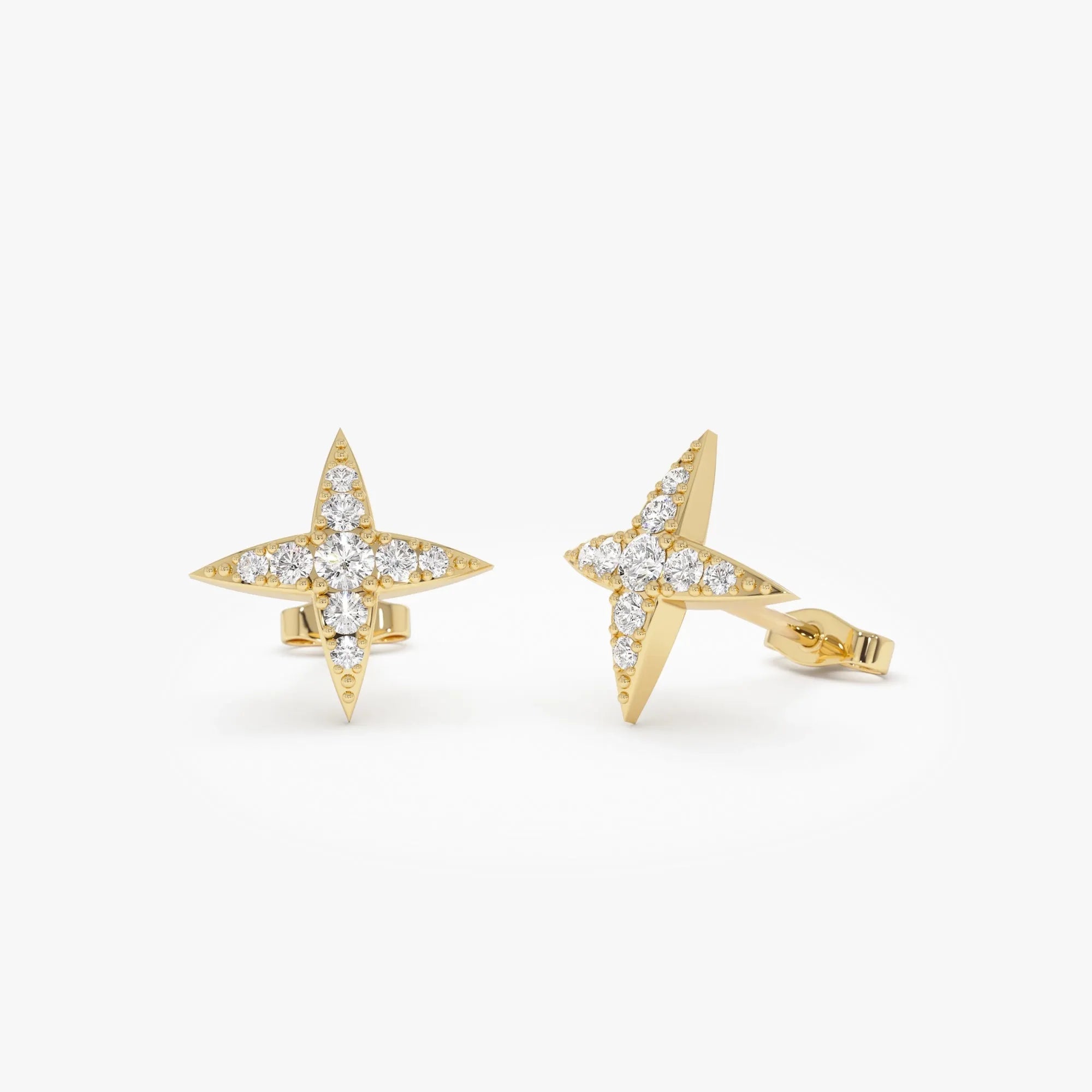14k Gold Diamond Round Cut Cluster Star Stud Earrings 0.30 ctw