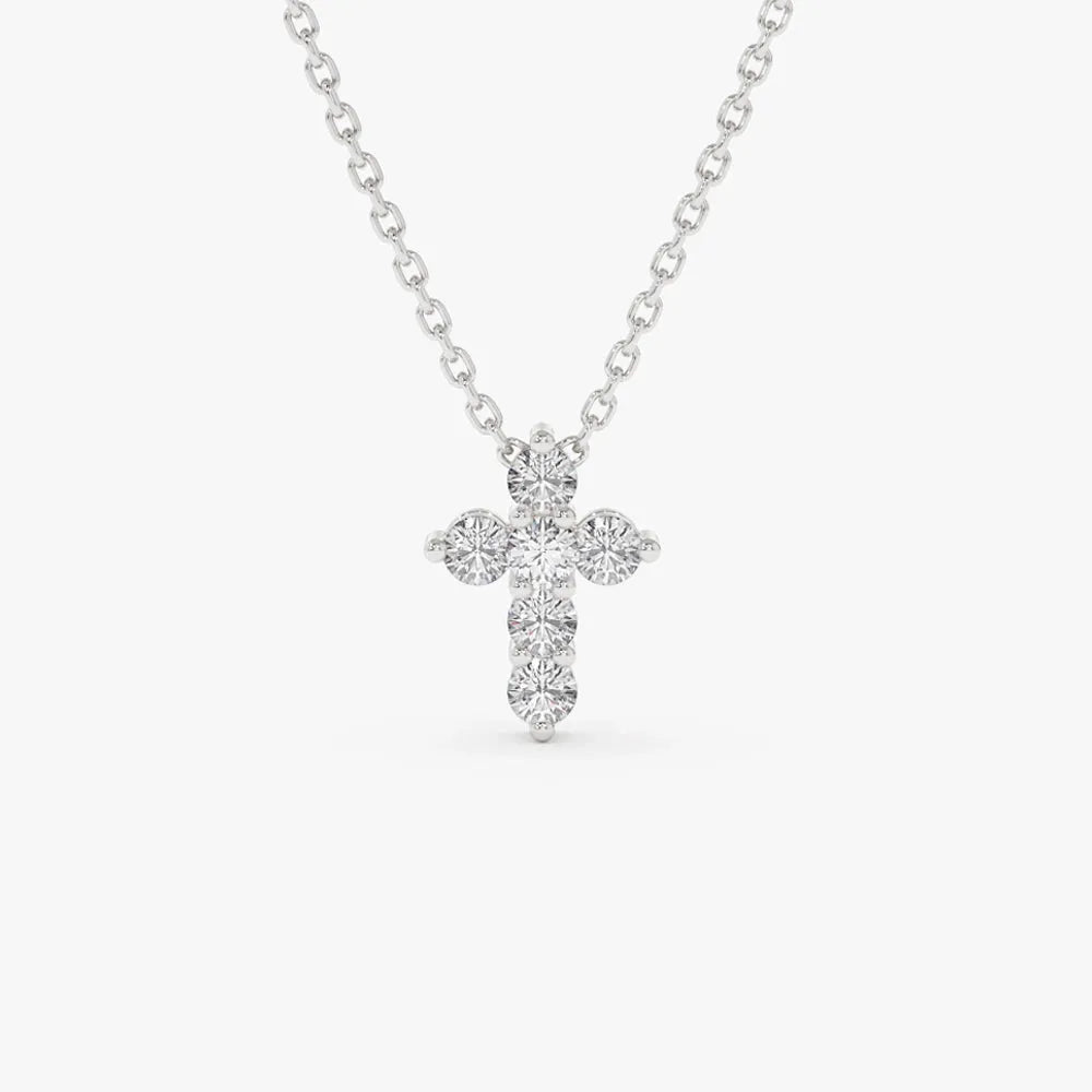 14K Solid Gold Round Diamond Large Cross Pendant Necklace Prong Setting 1.20ctw