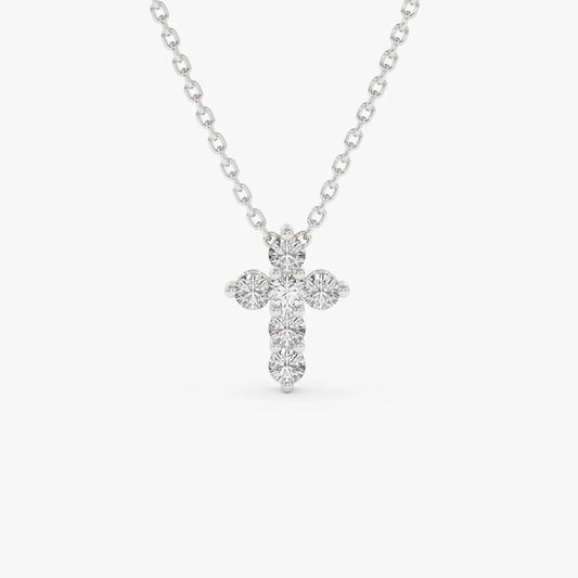 14K Solid Gold Round Diamond Large Cross Pendant Necklace Prong Setting 1.20ctw