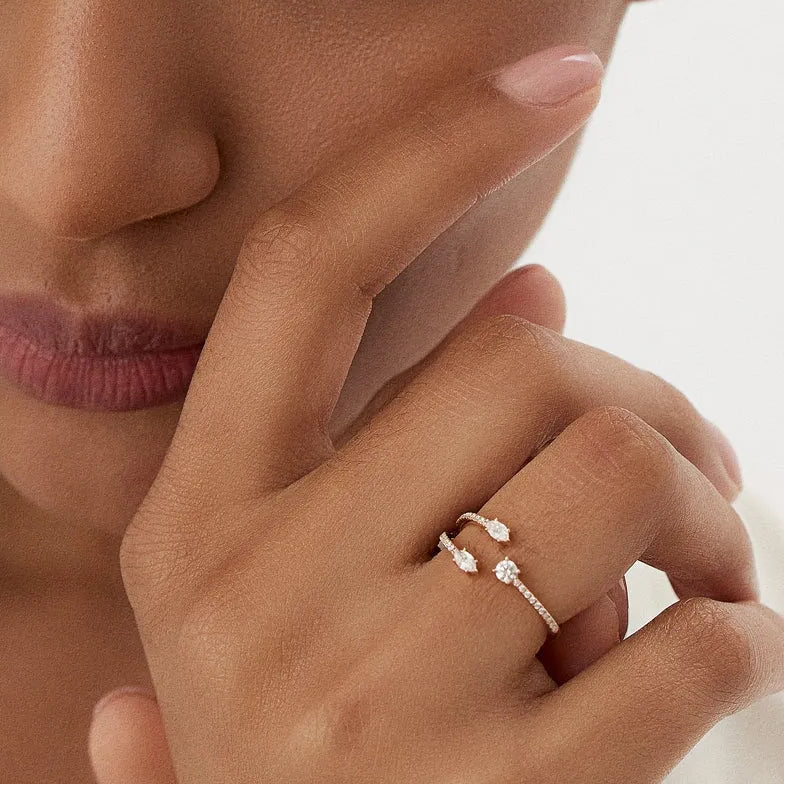 14K Solid Gold Marquise and Round Diamond 0.40 Carat Open Design Claw Ring